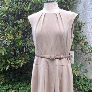 Size 12 NWT Anne Klein Tan Career Dress, Belted, SS